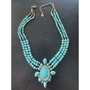 Nakamol Anthropologie 3 Strand Turquoise Western Boho Ethnic Statement Necklace